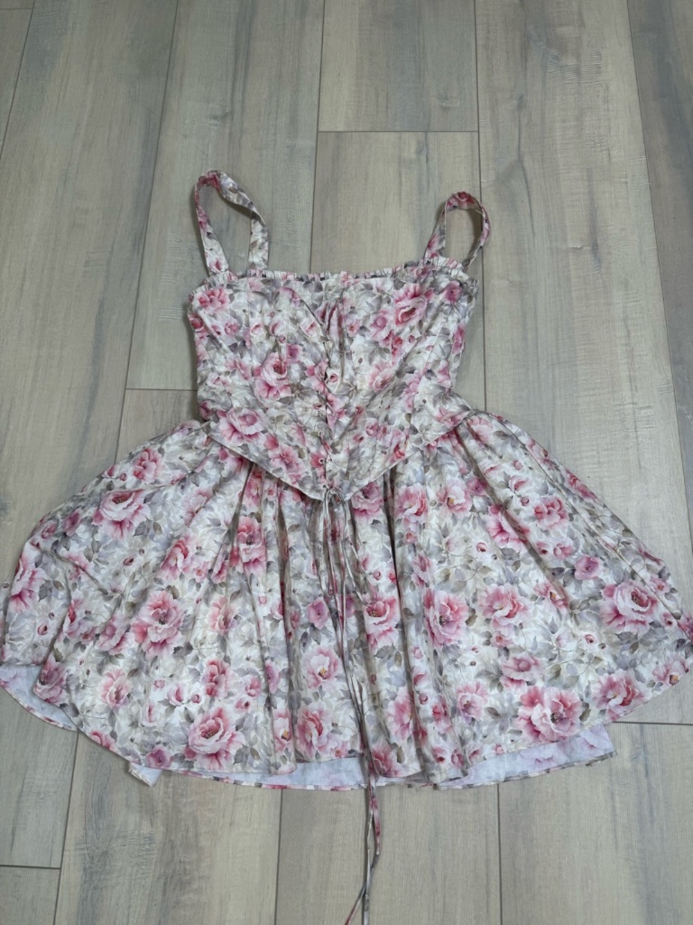 Windsor Pink Floral Mini Dress with Wide Straps and corset top